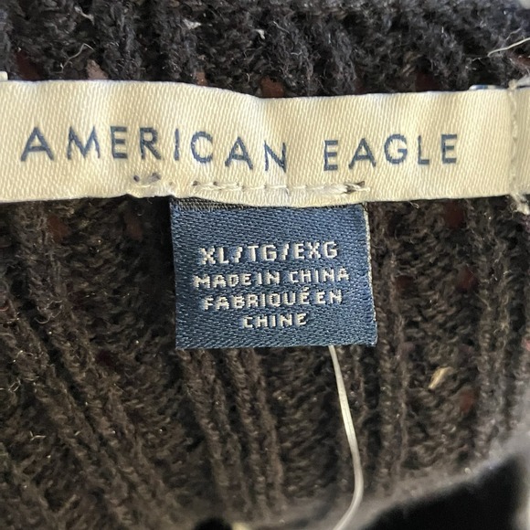 American Eagle Top Womens XL Black Long-sleeve crop square neckline tie detail - Picture 4 of 9